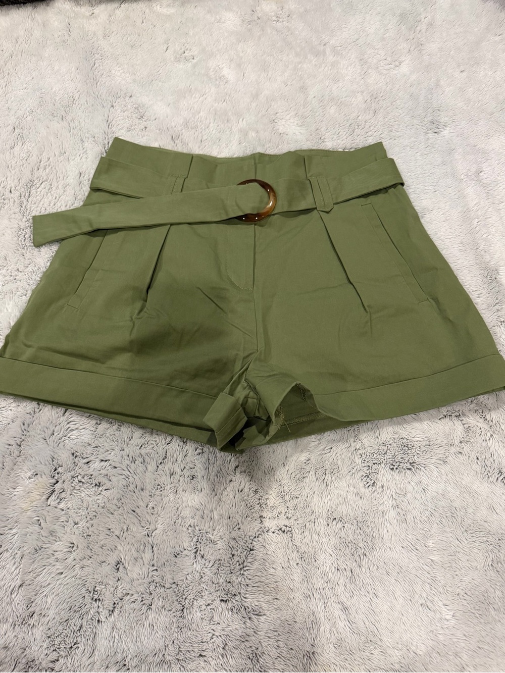 High-Waist Olive Paperbag Belted Shorts
